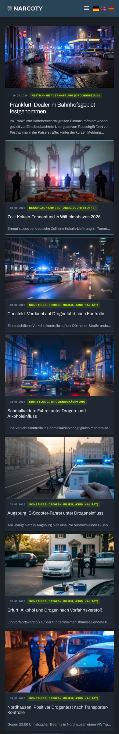Narcoty News Vollseite Mobile 390 Pixel Breite