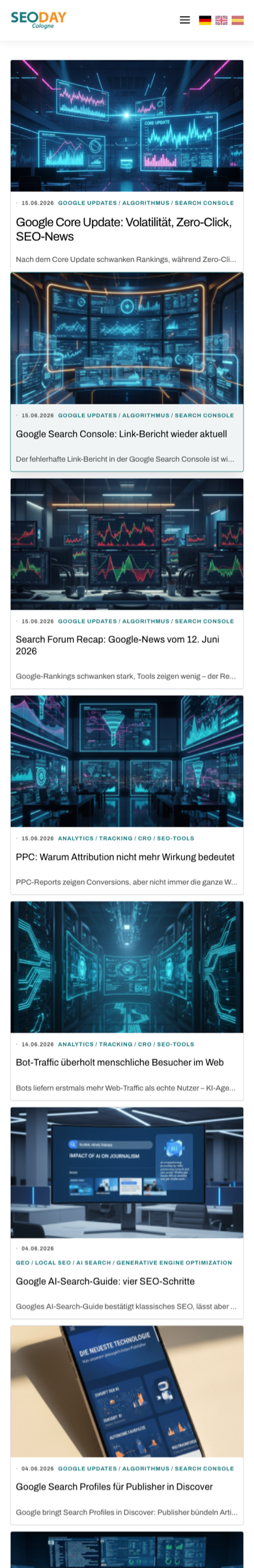 SEO-DAY News Vollseite Mobile 390 Pixel Breite
