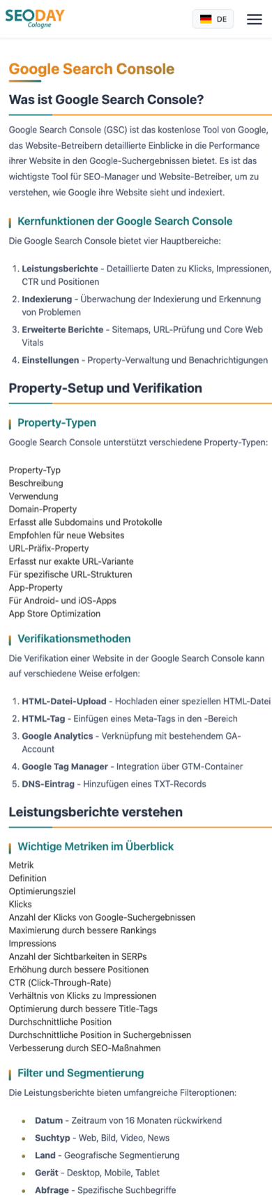 SEO-Wiki Artikel Google Search Console Mobile 390 Pixel