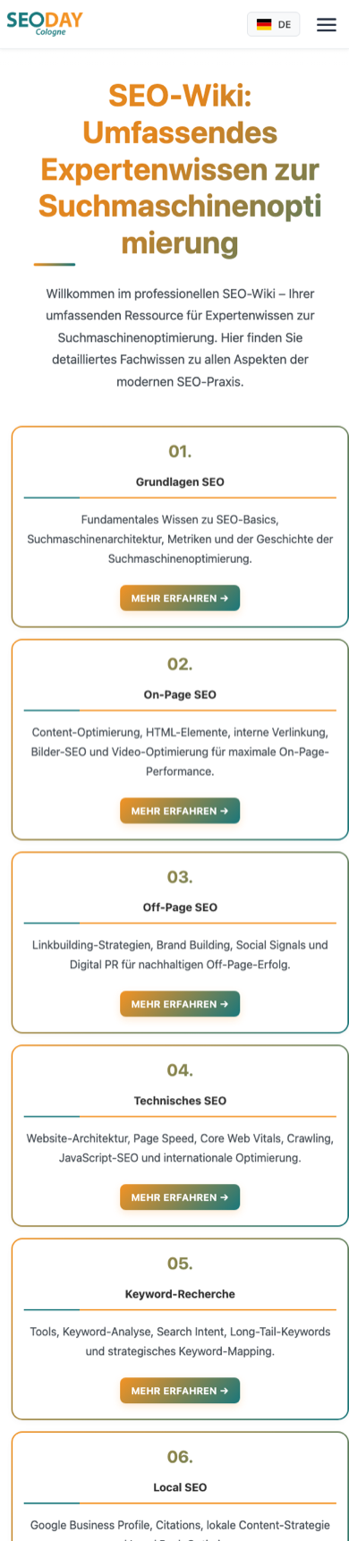 SEO-Wiki Startseite Mobile 390 Pixel Breite