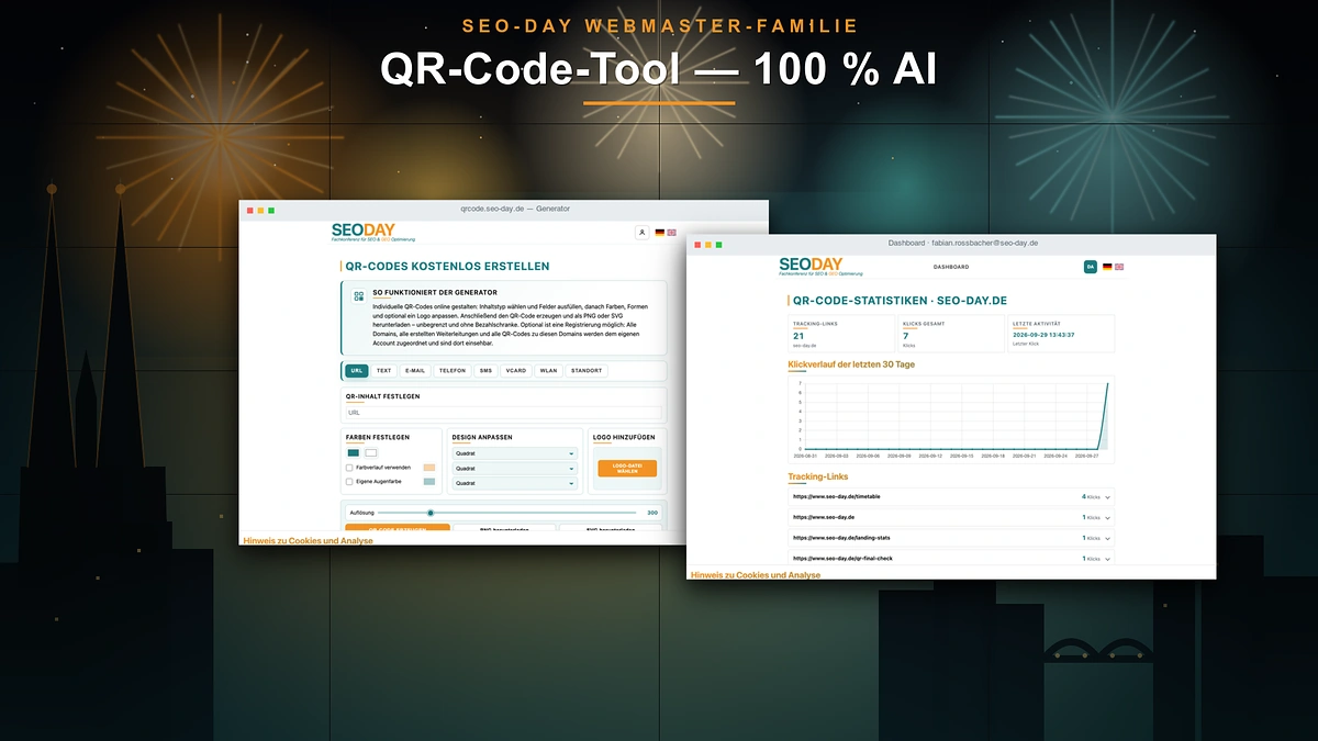 QR-Code-Tool der SEO-Day-Familie: 100 % AI, AI-coded in ca. 1,5 Stunden