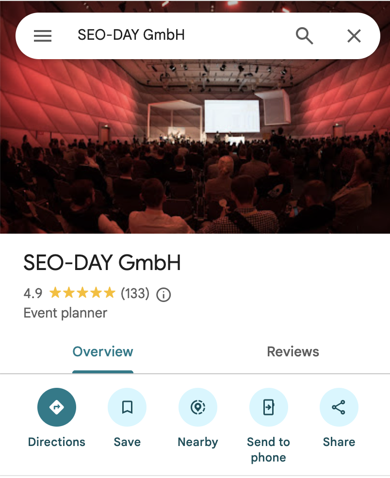 Google Maps: SEO-DAY GmbH mit 4,9 Sternen und 133 Bewertungen
