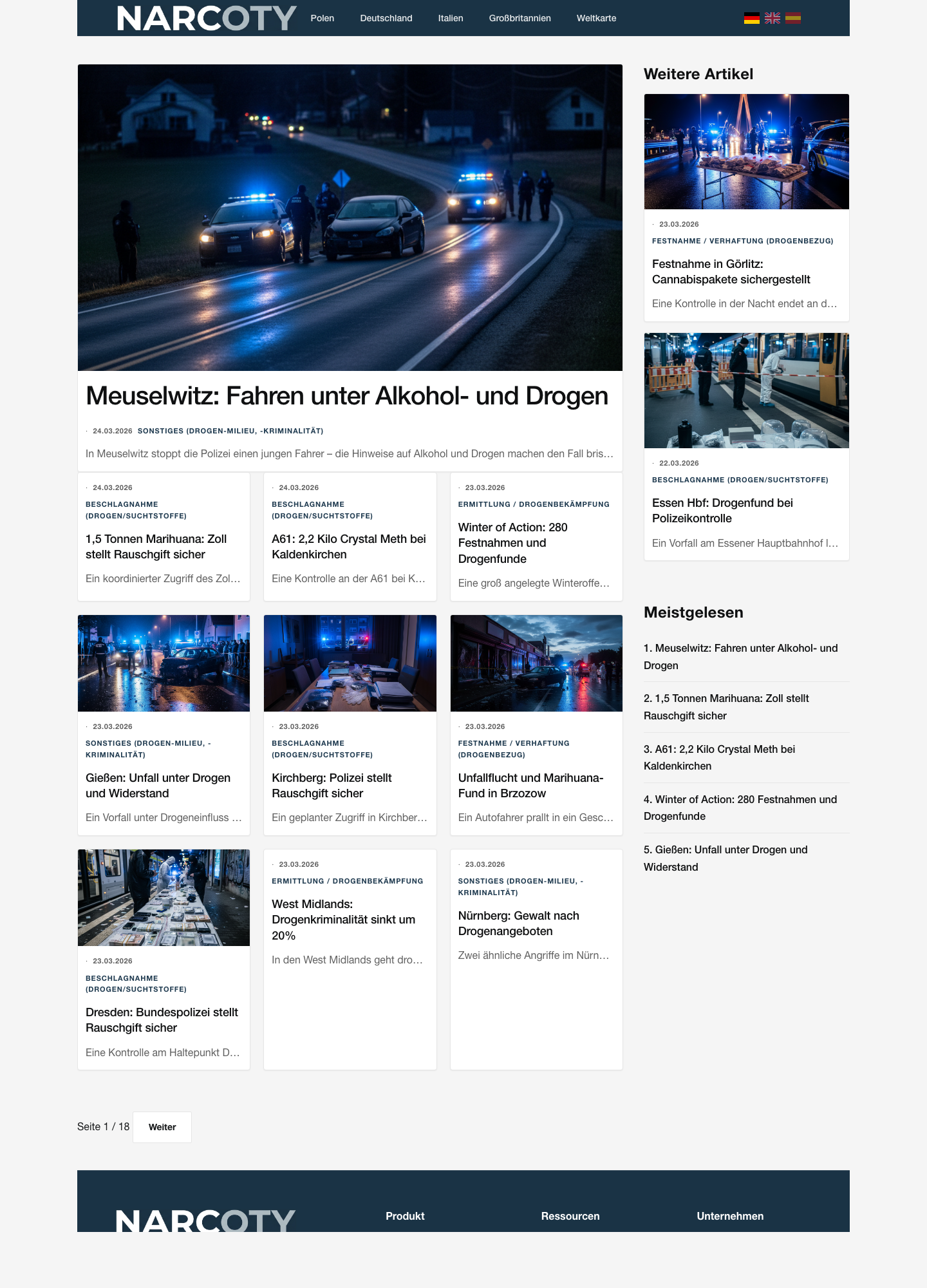 Screenshot: Narcoty – News-Aggregator und KI-Redaktion.