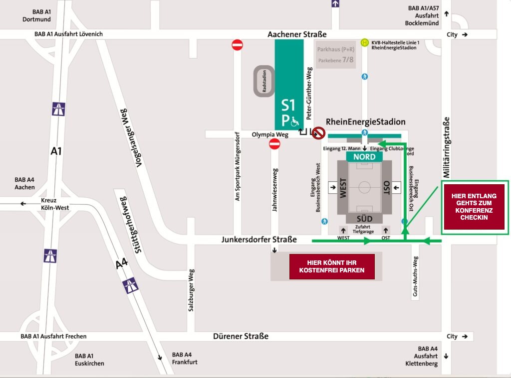 Parkplätze RheinEnergieSTADION - Kostenfreie Parkmöglichkeiten