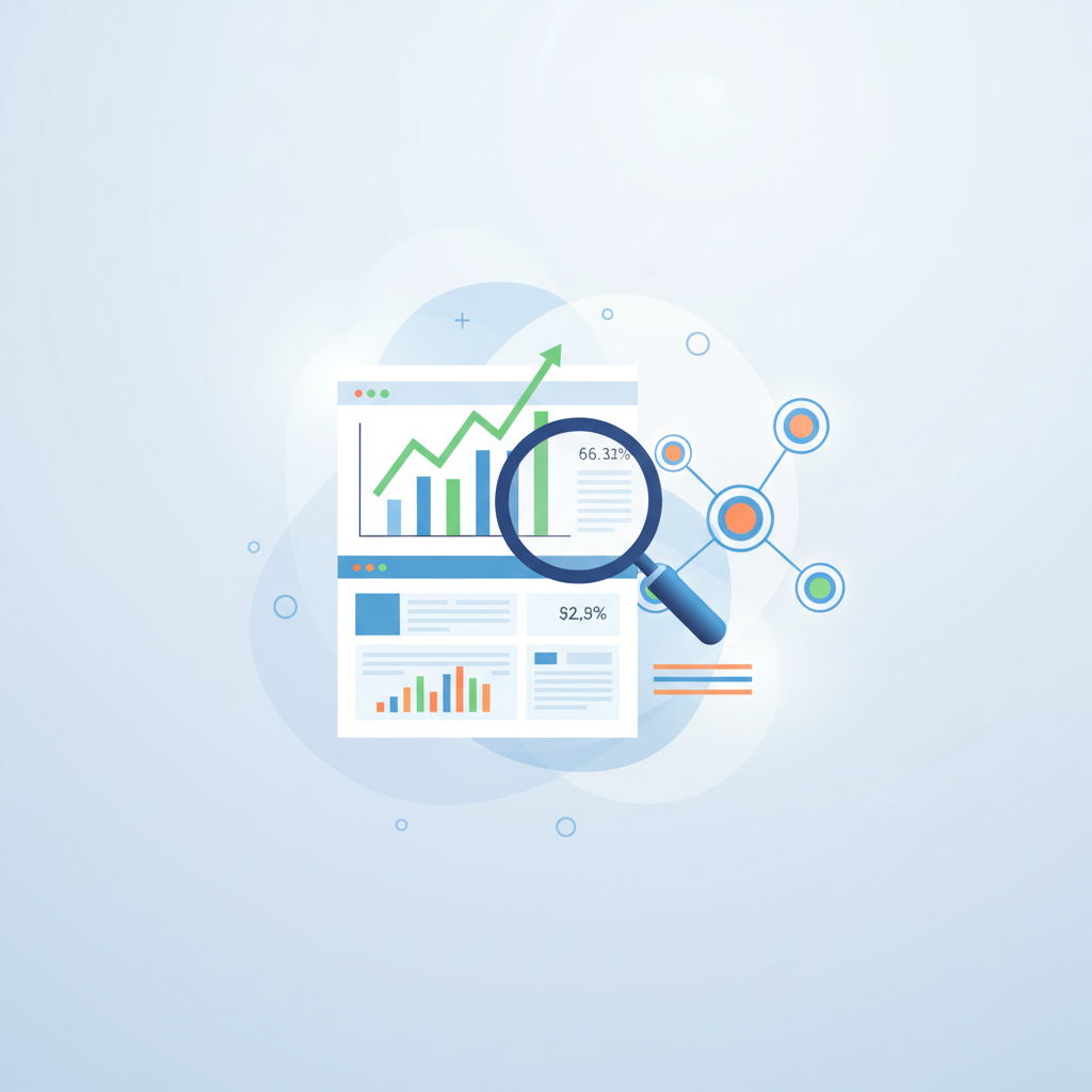 Symbolische Grafik zur SEO-Beratung mit Analytics-Dashboard und Suchsymbolen
