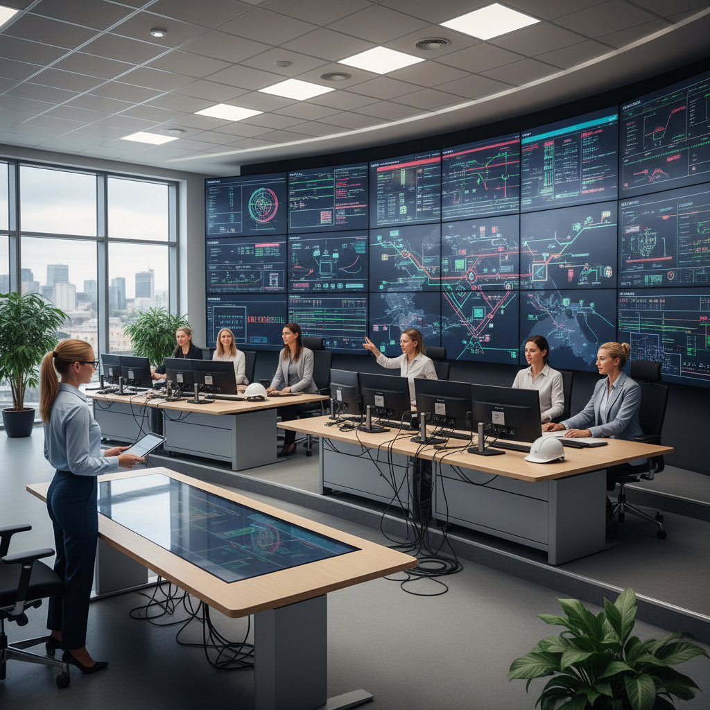 Empresa energética moderna con sala de control digital
