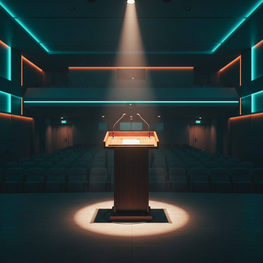 Palco da conferenza con microfono – Speaker FAQ SEO-Day
