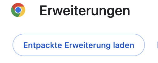 Chrome-Erweiterungsseite mit Button „Entpackte Erweiterung laden“ oben links